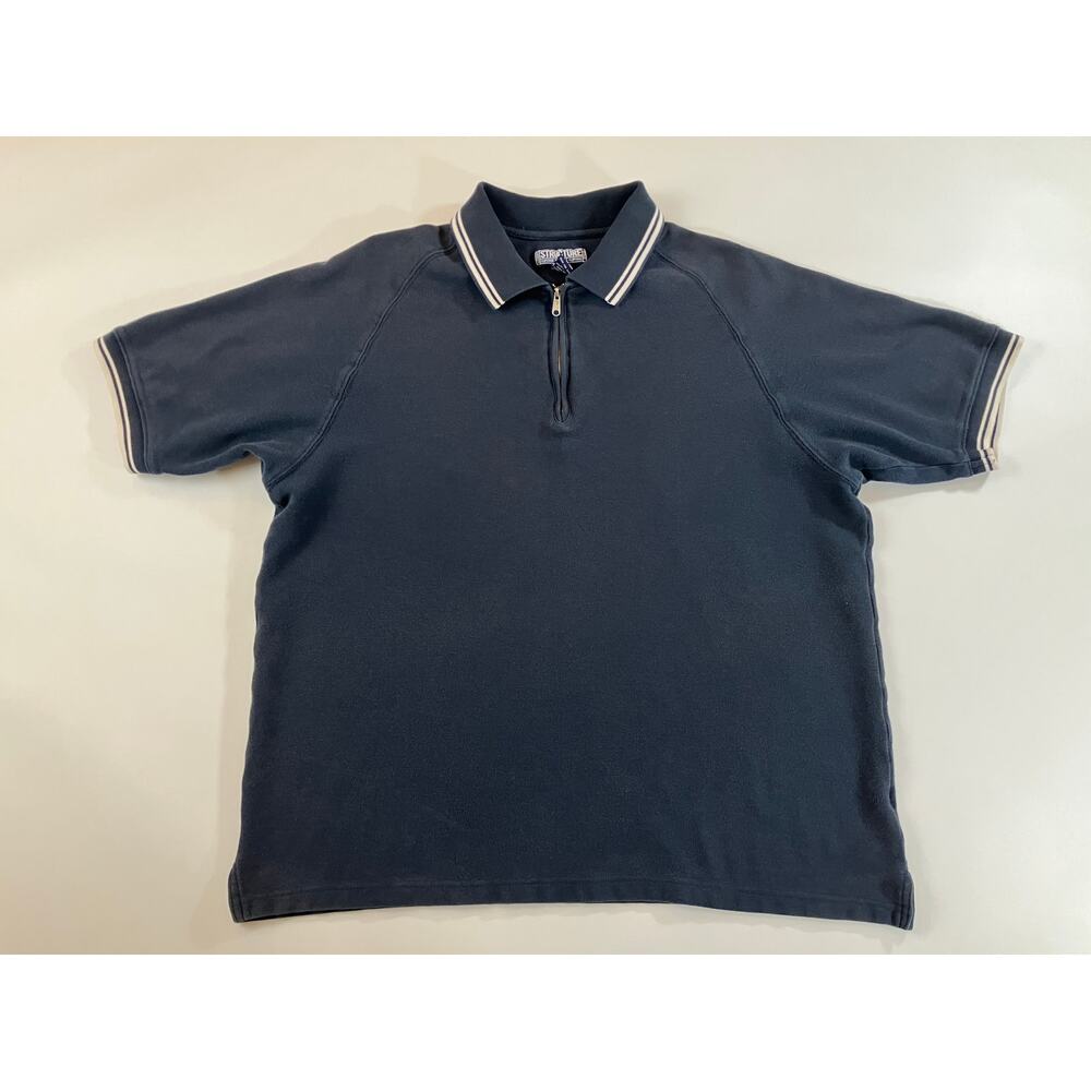 Vintage Structure Men L Navy Blue Quarter Zip Polo Shirt 100% Cotton Hong Kong